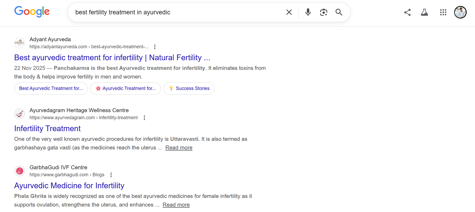 Organic Traffic Growth for Ayurveda Website